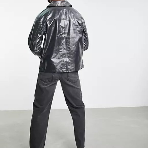 NEW Weekday bryant coated overshirt in black - Picture 2 of 8